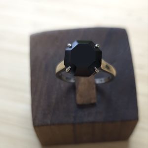 7.08CT OCTAGON BLACK SPINEL RHODIUM OVER STERLING SILVER SOLITAIRE RING